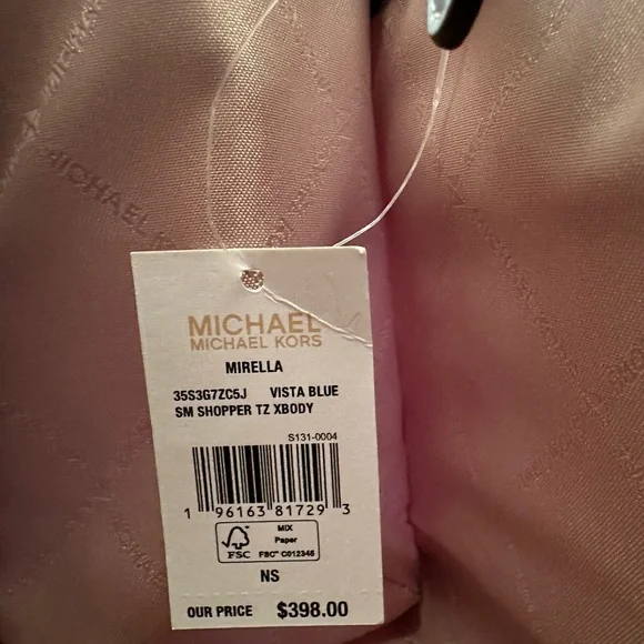 Michael Kors Mirella Graphic MK sky blue satchel Handbag&wallet NWT Authentic - Picture 9 of 14